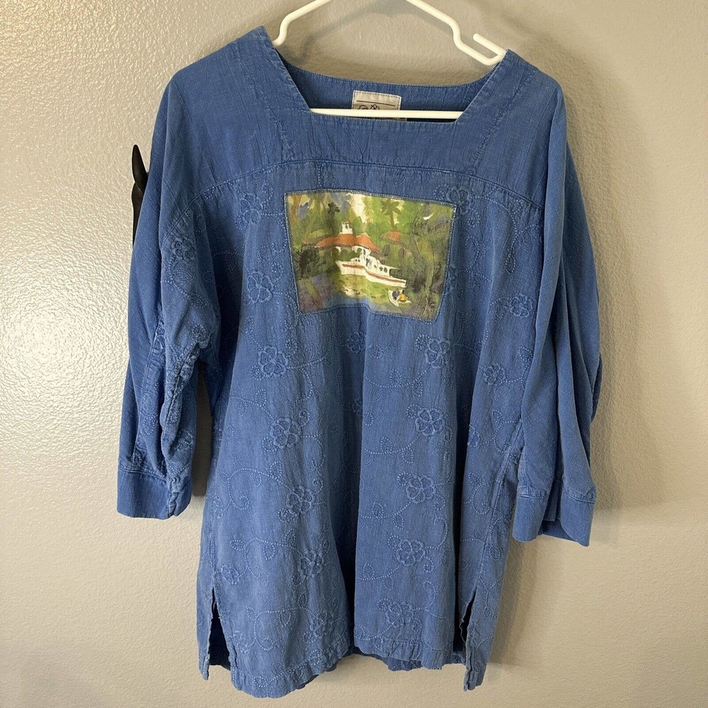 VTG MICHAEL LEU ART TO WEAR Sleeveless Shirt Vest Top‎ Acid wash blue LARGE